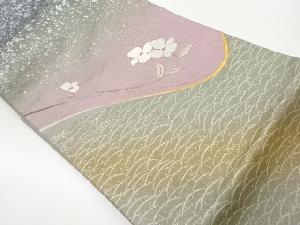 銀彩花に曲線・露芝模様刺繍名古屋帯